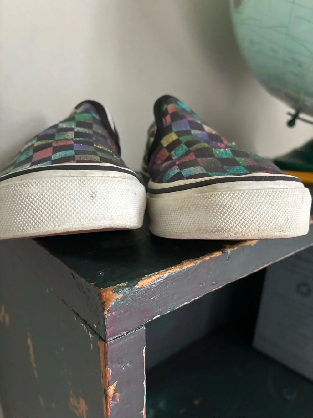 Vans Iridescent Rainbow Checkered Slip On Tennis Shoes Kids Size 2
